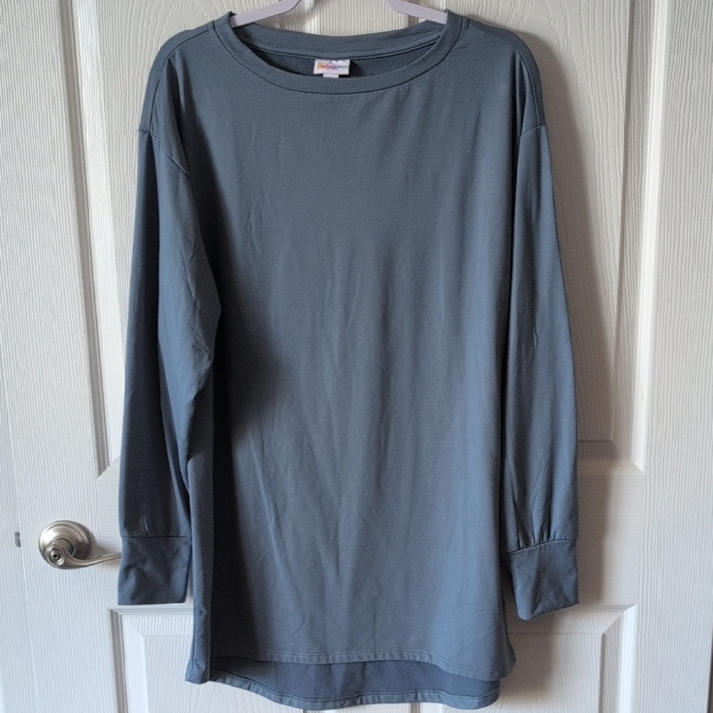 LuLaRoe Blue and Gray Tunic Relaxed Fit Long Sleeve